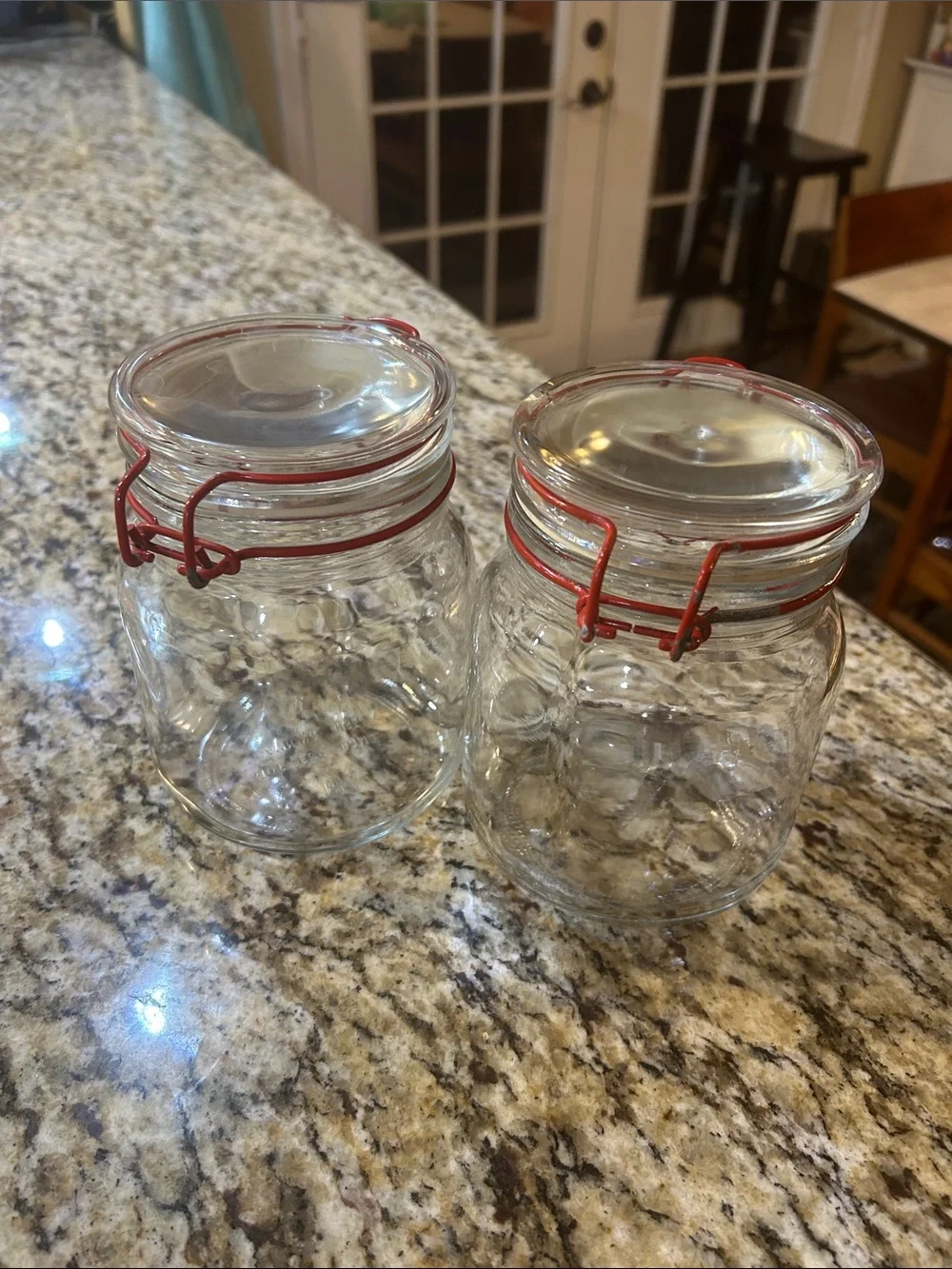 Anchor Hocking Clear Glass Canisters with Red Wire Bails - Set of 2